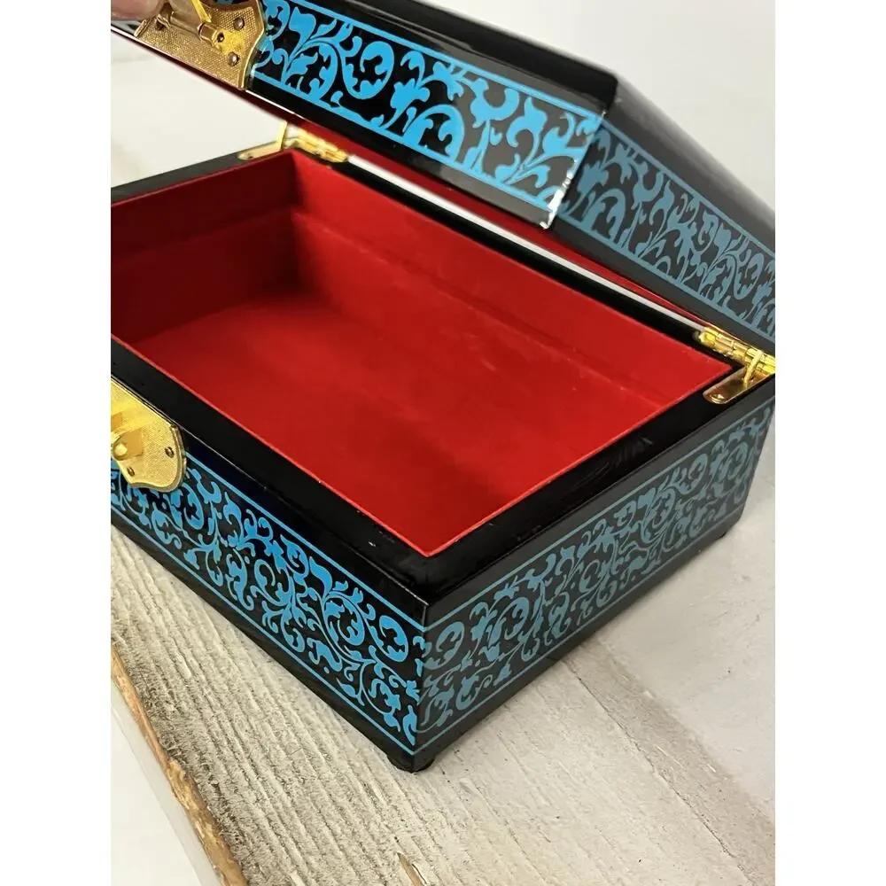 Handmade Traditional Polished Lacquerware Jewelry Storage Box - Floral Painting
